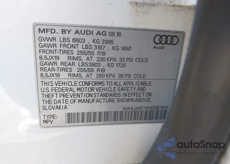 2017 Audi Q7 3.0T Premium z USA, uszkodzony, nr VIN WA1LAAF72HD027011